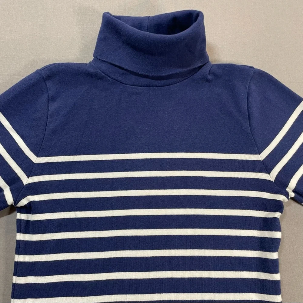 J Crew Perfect-Fit Turtleneck in Stripe, Long Sleeve Cotton Top - Womens Small